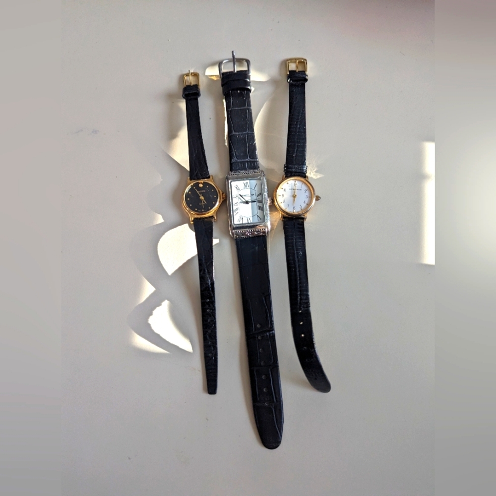 Lot of 3 Leather Watches Coldwater Creek, Helbros, Alfred Sung